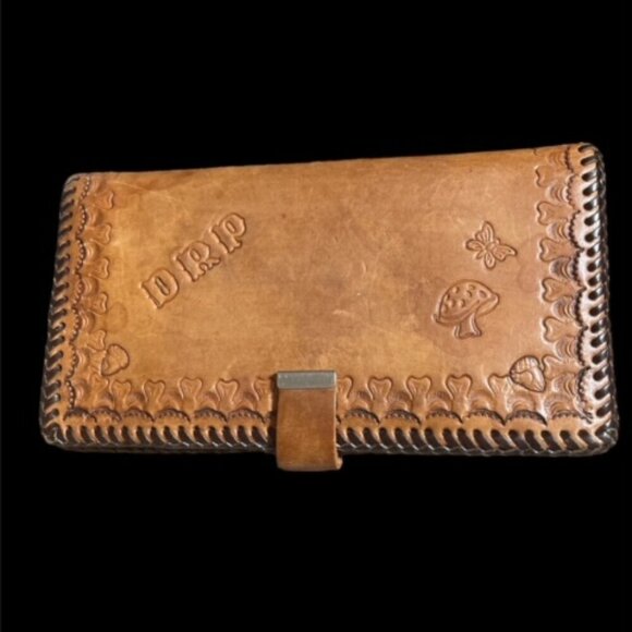 Source Unknown Other - Vintage One of A Kind Handmade Leather Wallet Check Holder with Mushroom, Acorns